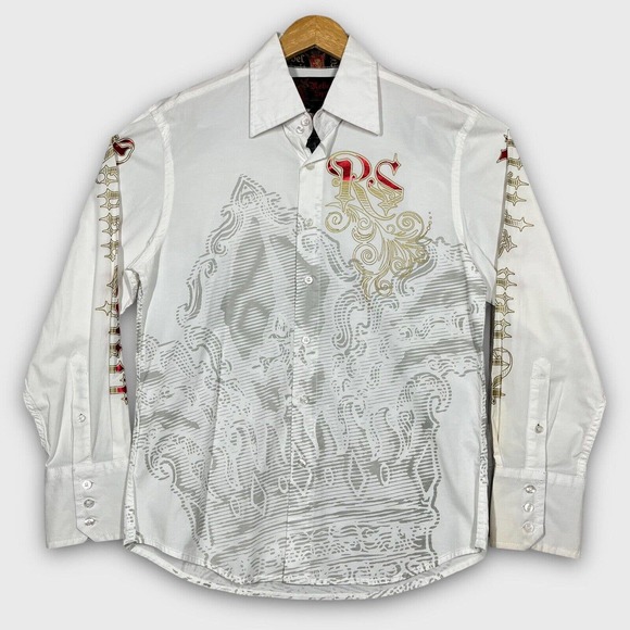 Rebel Spirit Other - Rebel Spirit Mens Medium White King Crown Rhinestone L/s Button Shirt